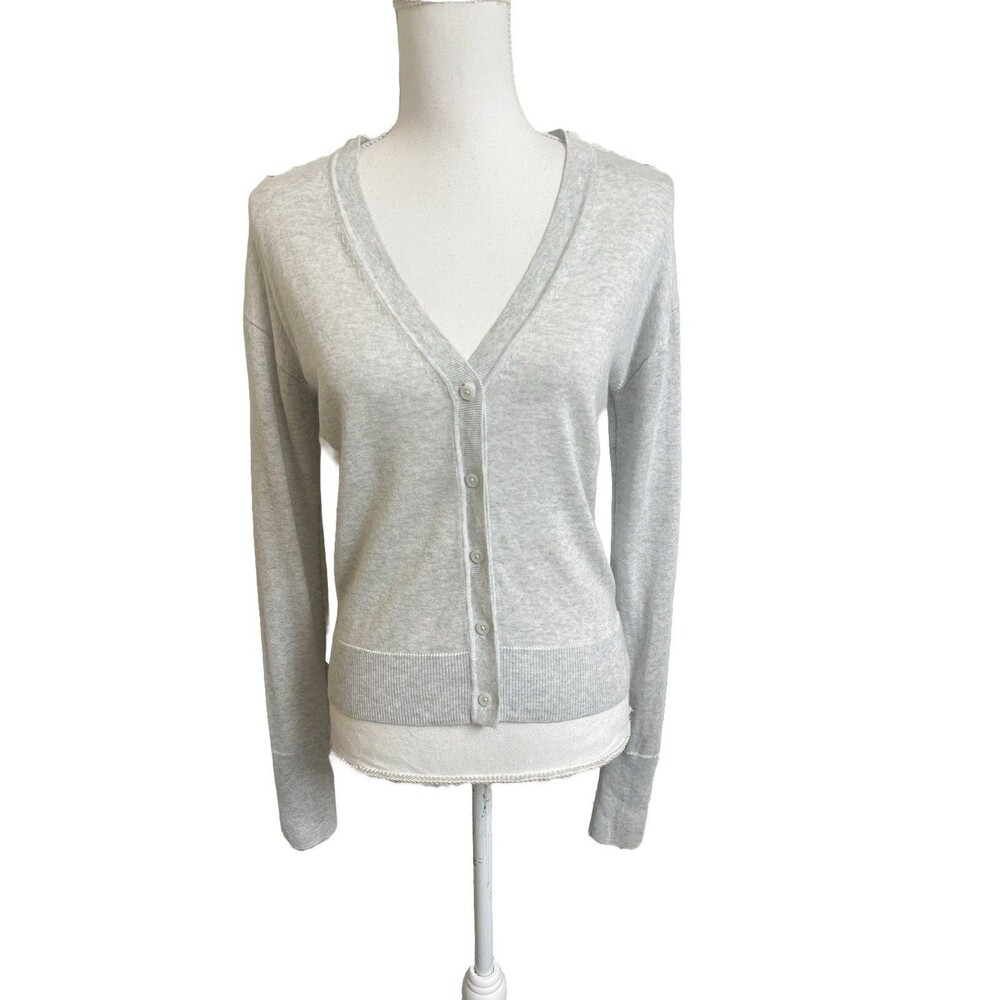 ATHLETA Women's XS Light Weight Cardigan Sweater Button Up Gray Lyocell Wool